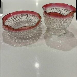 Matching Red Rimmed Glass Bowl Set For Sale